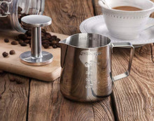 Load image into Gallery viewer, New Star Foodservice 28829 Commercial Grade Stainless Steel 18/8 12 oz Frothing Pitcher and Die Cast Aluminum Tamper Combo Set, Silver