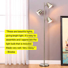 Load image into Gallery viewer, Brightech Jacob - LED Reading and Floor Lamp for Living Rooms & Bedrooms - Classy, Mid Century Modern Adjustable 3 Light Tree - Standing Tall Pole Lamp with 3 LED Bulbs - Satin Nickel