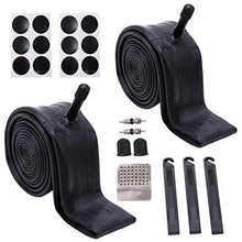 Load image into Gallery viewer, Qukpa 2 PCS 26 Inch Bike Inner Tube 26x1.75/1.95 with Bicycle Tube Bike Tube Repair Tools Include 3 Tire Levers 2 Valve Hats 2 Valve Cores 12 Self-Adhesive Round Patches 1 Metal Tire Rasp