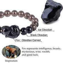 Load image into Gallery viewer, Jewever Black Obsidian Fox Bracelet Stretch Natural Gemstone Healing Crystal Charm Foxes Jewelry Gifts for Women 10mm