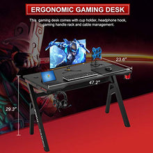 Load image into Gallery viewer, Computer Desk Gaming Desk 47.2 inches Student PC Desk Writing Desk Ofiice Desk Extra Large Modern Ergonomic Racing Style Table Workstation Carbon Fiber Cup Holder Headphone Hook