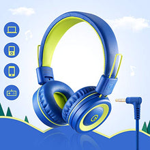Load image into Gallery viewer, Kids Headphones - noot products K12 Foldable Stereo Tangle-Free 3.5mm Jack Wired Cord On-Ear Headset for Children/Teens/Boys/Girls/Smartphones/School/Kindle/Airplane Travel/Plane/Tablet (Blue/Lime)