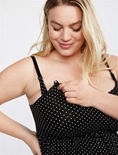 Load image into Gallery viewer, Motherhood Maternity Women's Maternity Lace Trim Nursing Nightgown, Black/White dot, Small
