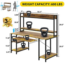 Load image into Gallery viewer, 55 INCH Computer Desk with Keyboard Tray, Industrial Desk with Hutch Storage Shelves Gaming Desk with Monitor Shelf CPU Stand Study Writing Desk for Home Office, Easy to Assemble, Rustic Brown