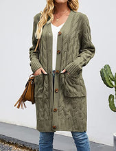 Load image into Gallery viewer, MEROKEETY Womens Long Sleeve Cable Knit Long Cardigan Open Front Button Sweater Outerwear Plum