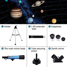 Load image into Gallery viewer, First Telescope for Kids & Beginners, Portable Refractor Telescope 90x Magnification with Tabletop Tripod and Two Eyepieces - Best Gift for Kids to Explore Moon Space, View Wildlife, Watch Night-Sky