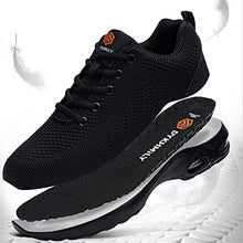 Load image into Gallery viewer, FENLERN Steel Toe Shoes Women Lightweight Air Cushion Safety Sneakers Comfortable Slip Resistant Work Sneakers Safety Toe Tennis Shoes Indestructible Shoe(10.5 Wide, Black)