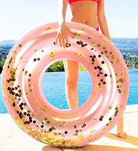 Load image into Gallery viewer, CoTa Global Inflatable Pool Float Tube Confetti 36 Inches Premium Swim Ring Heavy Duty Vinyl Flotation Pool Floats Toy for The Beach, Party, Vacation, UV Resistant - Pool Party (Rose Gold)