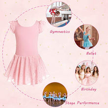 Load image into Gallery viewer, Boyoo Girls Ruffle Sleeve Ballet Leotard with Tutu Skirt Sparkle Ballet Dance Dress for 3-11 Years (Starry Sky Purple, 10-11 Years)