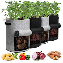 Load image into Gallery viewer, Homyhoo Potato Grow Bags with Flap 10 Gallon, 4 Pack Planter Pot with Handles and Harvest Window for Potato Tomato and Vegetables, Black and Gray
