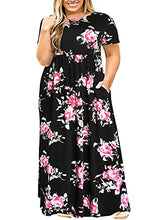 Load image into Gallery viewer, Nemidor Women Short Sleeve Loose Plain Casual Plus Size Long Maxi Dress with Pockets (20W, Light Green+Print)