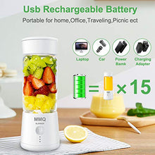 Load image into Gallery viewer, Portable Blender, MMQ Personal Size Glass Juicer Cup, Fruit Shake, Smoothies Mixer with 2000mAh USB Rechargeable Battery, 3D Six Blades, 410ML (White)