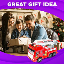 Load image into Gallery viewer, Toy Fire Truck with Lights and Sounds - 4 Sirens - Big Folding Ladder - Powerful Friction Wheels - Large Red Play Fire Engine Firetruck for Kids Toddlers Boys & Girls - Bonus: 5 Toy Figures