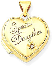 Load image into Gallery viewer, 14k Yellow Gold 15mm Heart Diamond Special Daughter Photo Pendant Charm Locket Chain Necklace That Holds Pictures Fine Jewelry For Women Gifts For Her