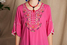 Load image into Gallery viewer, Ashir Aley Bell Sleeve Womens Girls Embroidered Cotton Peasant Tops Mexican Bohemian Shirts Blouses (S,Fuschia)