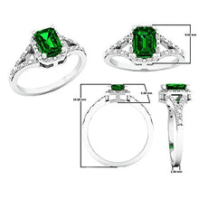 Load image into Gallery viewer, Dazzlingrock Collection Sterling Silver 7X5 MM Emerald Cut Lab Created Emerald & Diamond Ladies Engagement Ring, Size 8