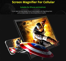 Load image into Gallery viewer, jteman 12'' Curved Screen Magnifier Mobile Phone 3D Magnifier Projector Screen for Movies, Videos, and Gaming Foldable Phone Stand with Screen Amplifier for iPhone,All Smartphones