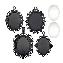 Load image into Gallery viewer, All 32pcs(16 Sets) 18x25mm Enamel Black Oval Blank Bezel Pendant Trays Base Cabochon Settings Trays Pendant Blanks for Jewelry Making DIY Findings (M181)
