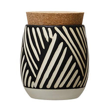 Load image into Gallery viewer, Creative Co-Op Debossed Stoneware Pattern & Cork Lid, Black Canister