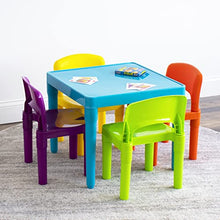 Load image into Gallery viewer, Humble Crew, Blue Table & Red/Green/Yellow/Purple Kids Lightweight Plastic Table and 4 Chairs Set, Square