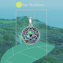 Load image into Gallery viewer, Trinity Celtic Knot Necklace with Simulated Abalone Shell Sterling Silver Vintage Triquetra Round Lucky Celtic Necklace for Women Teen Girls Irish Jewelry