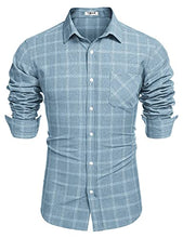 Load image into Gallery viewer, Tinkwell Men's Casual Dress Shirt Button Down Shirts Long Sleeve Plaid Work Shirt Blue S