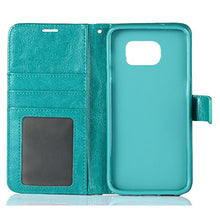 Load image into Gallery viewer, Samsung Galaxy S7 Edge Case, HLCT PU Leather Case, with Soft TPU Protective Bumper, Built-in Kickstand, Cash and Card Pockets (Teal)