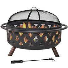 Load image into Gallery viewer, Sunnydaze Crossweave Outdoor Fire Pit - 36 Inch Large Bonfire Wood Burning Patio & Backyard Firepit for Outside with Spark Screen, Poker, and Round Fireplace Cover, Black