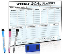 Load image into Gallery viewer, Magnetic Goal Board and Weekly Dry-Erase Calendar for Fridge - Daily Habit Tracker, Planner & Productivity Enhancer - Stain Resistant - Plus Free E-Book -WhiteBoard Organizer