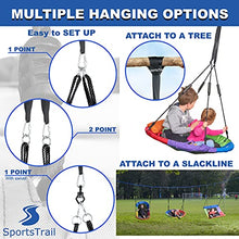 Load image into Gallery viewer, Tree Swing Saucer Swing for Kids Outdoor – Oval (65’’ x 27.5’’) for Tree – Hanging Swing with Steel Frame, Frictionless Swivel, Carabiners, Nylon Ropes, Handles & Thick Padding by SportsTrail