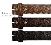 Load image into Gallery viewer, Genuine Full Grain Western Floral Engraved Tooled Leather Belt Strap 1-1/2" Wide (Tan, 34)