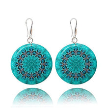 Load image into Gallery viewer, Mandala Fashion Lightweight Turquoise Teal Blue Statement Earrings for Women; Elegant Light Green Birthday Jewelry by Dragon Porter; Diameter 1.2in