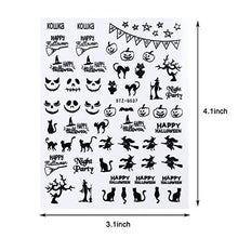Load image into Gallery viewer, 3D Halloween Nail Art Stickers Black Self Adhesive Nails Art Accessories Decals Spider Web Ghost Pumpkin Skull Cat Witch Cool Spooky Slider Wraps for Halloween Holiday Supplies Nail Art Decorations