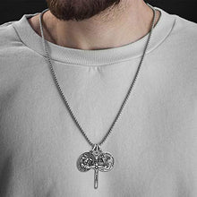 Load image into Gallery viewer, Steve Madden Men's Oxidized Saint Benedict, Crucifix, and Saint Michael Trio Pendant Chain Necklace for Men in Stainless Steel, Silver, 28