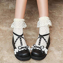 Load image into Gallery viewer, 100FIXEO Women Fashion Flats Heel Bow Rivet Buckle Strap Platform Ruffles Round Toe Elegant Mary Janes Shoes (Black, 8.5)