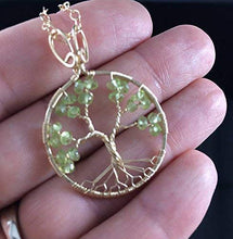 Load image into Gallery viewer, Peridot Tree of Life August Birthstone 1st Anniversary Gold Necklace Leo Virgo 16th Anniversary