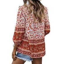 Load image into Gallery viewer, YUZIBAO Blouses for Women V Neck Long Sleeve Boho Tops Babydoll Shirts Floral Print Blouse(Red,XL)
