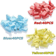 Load image into Gallery viewer, PONFY 120PCS Nylon Insulated Flag Spade Quick Disconnects Female Wire Connector 90 Degree Electrical Crimp Terminals Connector Assortment Set 22-18 16-14 12-10 Gauge