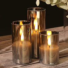 Load image into Gallery viewer, Eywamage Grey Glass Flameless Candles with Remote, Flickering Slim Tall LED Wax Candles, Battery Operated Pillar Votive Candles Set of 5