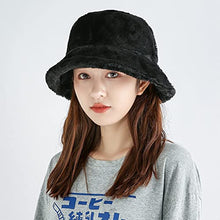 Load image into Gallery viewer, BCDlily Winter Bucket Hat for Women Men, Fluffy Fuzzy Warm Cloche Hats Furry Fisherman Cap (Black)
