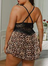 Load image into Gallery viewer, XAKALAKA Women Plus Size Lingerie Lace V Neck Babydoll Strap Chemise Sleepwear Nightie Leopard 2X