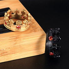 Load image into Gallery viewer, Oakky Men's Women's Stainless Steel Black Retro Royal King Crown Red Gemstone Inlaid Ring Size 9
