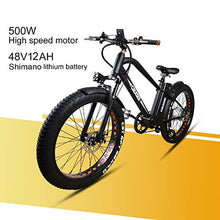 Load image into Gallery viewer, NAKTTO 26" 500W Electric Bicycle Fat Tire Mountain EBike 6 Speeds Gear, Removable 48V12A Lithium Battery Smart Multi Function LED Display - with 48V12A Lithium Battery