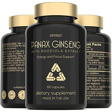 Load image into Gallery viewer, Panax Ginseng and Rhodiola Rosea 2000mg - Korean Ginseng High Strength 60 Capsules - Herbal Supplement for Men & Women - Energy Complex with Ginseng Root Extract Standardized 7% Ginsenosides - US Made