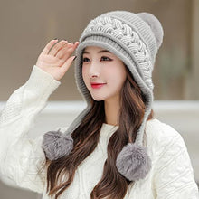 Load image into Gallery viewer, HUAMULAN Women Winter Beanie Hat Earflap Peruvian Warm Slouchy Fleece Lined 3 Pom Poms Knit Cap Sherpa Fluffy Ski Hats