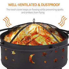 Load image into Gallery viewer, YAHEETECH Outdoor 30 Inch Fire Pit, Metal Firepit Bonfire Wood Burning Heater Stove Backyard Patio Garden Firepit for Outside with Spark Screen and Fireplace Poker, Stars and Moons Design Pattern