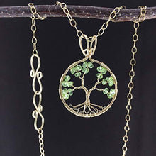 Load image into Gallery viewer, Peridot Tree of Life August Birthstone 1st Anniversary Gold Necklace Leo Virgo 16th Anniversary