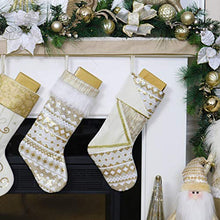 Load image into Gallery viewer, Valery Madelyn 21 inch 2 Pack Luxury White Gold Christmas Stockings Decorations with Embroidery Sequins and Cuff, Themed with Tree Skirt (Not Included)