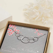 Load image into Gallery viewer, 50th Birthday Gifts for Women - Sterling Silver Infinity 5 Circle 5 Decades Necklace, Mom Gifts, Mothers Day Jewelry Birthday Gift