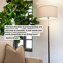 Load image into Gallery viewer, Brightech Carter - Floor Lamp for Mid Century Modern Living Rooms - Contemporary Office & Bedroom Standing Light - Tall Pole, Drum Shade Lamp with Walnut Wood Finish